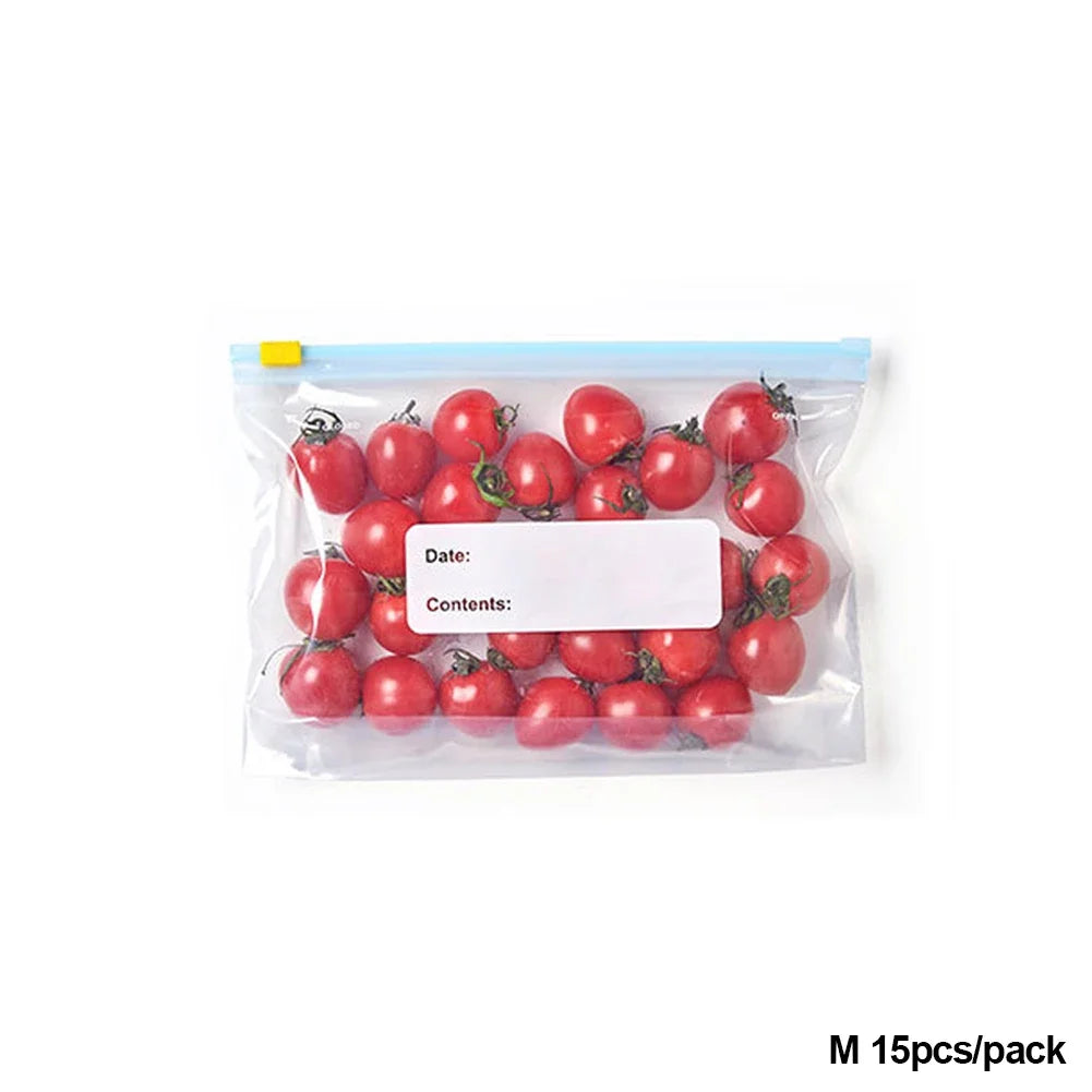 10Pcs Reusable Zipper Bag Stand Up Zip Shut Plastic Freezer Bag Fruit Vegetable Ziplock Kitchen Food Storage Organizer Pouch