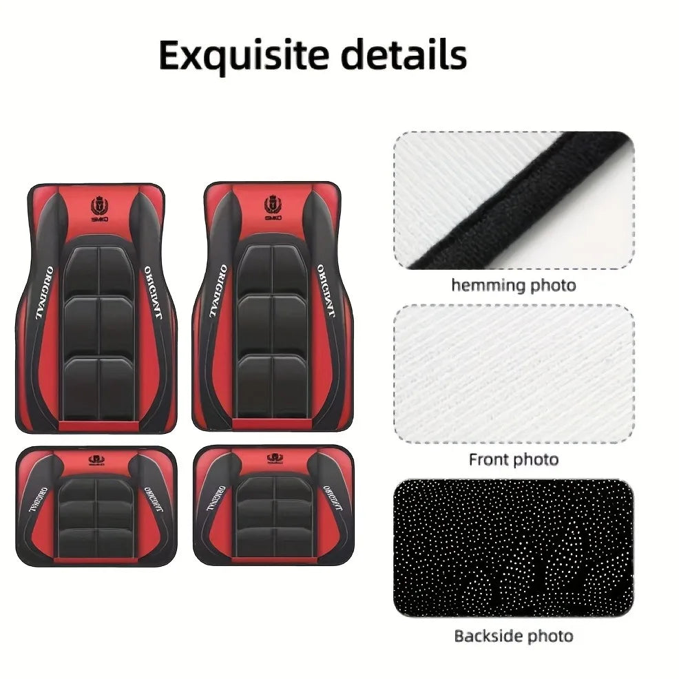 2D Flat 4-Piece Red Y-Shaped Car Carpet Set, Durable Polyester, Universal Fit for Sedans and SUVs, Perfect Gift for driver