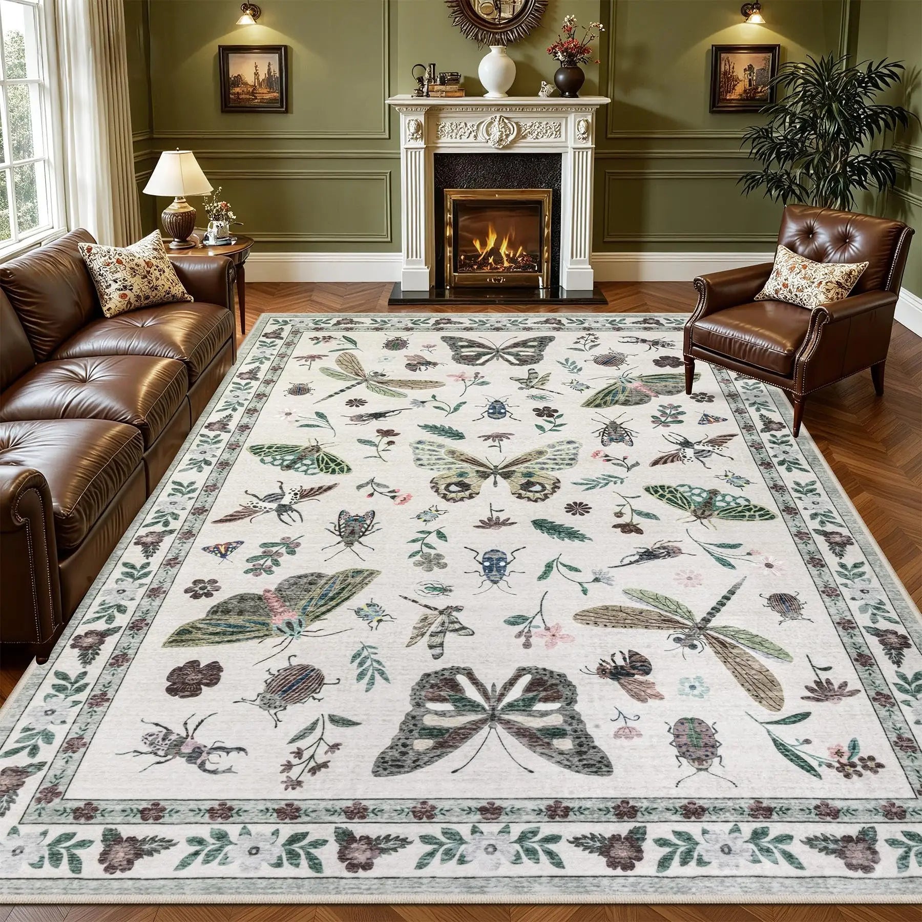 Area Rugs Living Room Rug Vintage Washable Rug Floral Soft Carpet Indoor Floor NonSlip Boho Stain Resistant Large Carpets for Be