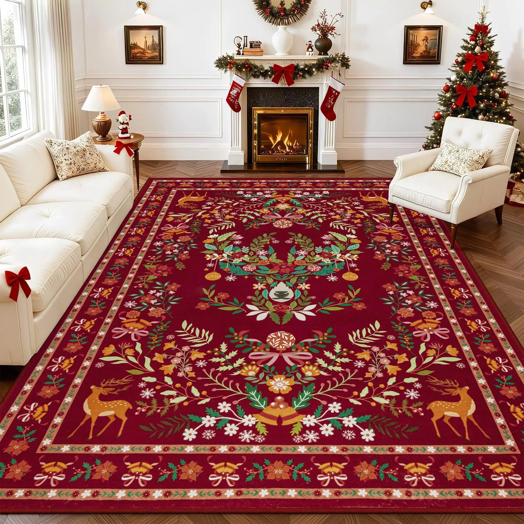 Area Rugs Living Room Rug Vintage Washable Rug Floral Soft Carpet Indoor Floor NonSlip Boho Stain Resistant Large Carpets for Be