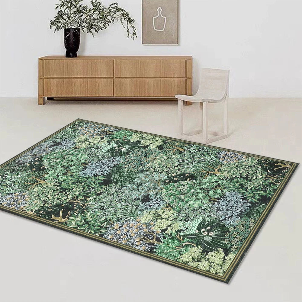 Washable Area Rug for Living Room, Botanical Non Slip Stain Resistance Woodland Area Rug for Farmhouse, Bedroom, Dining Room