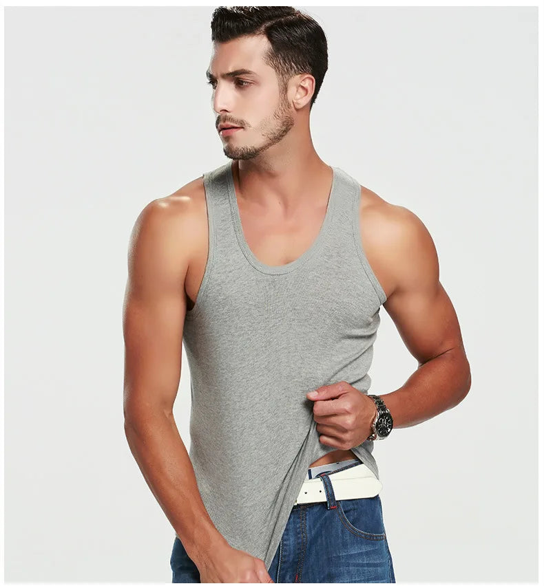 1 Pack Four Seasons Men's Cotton Joker Vest Teenagers Simple Fit Sports Fitness T-shirt Middle-aged Casual Sleeveless Shirt