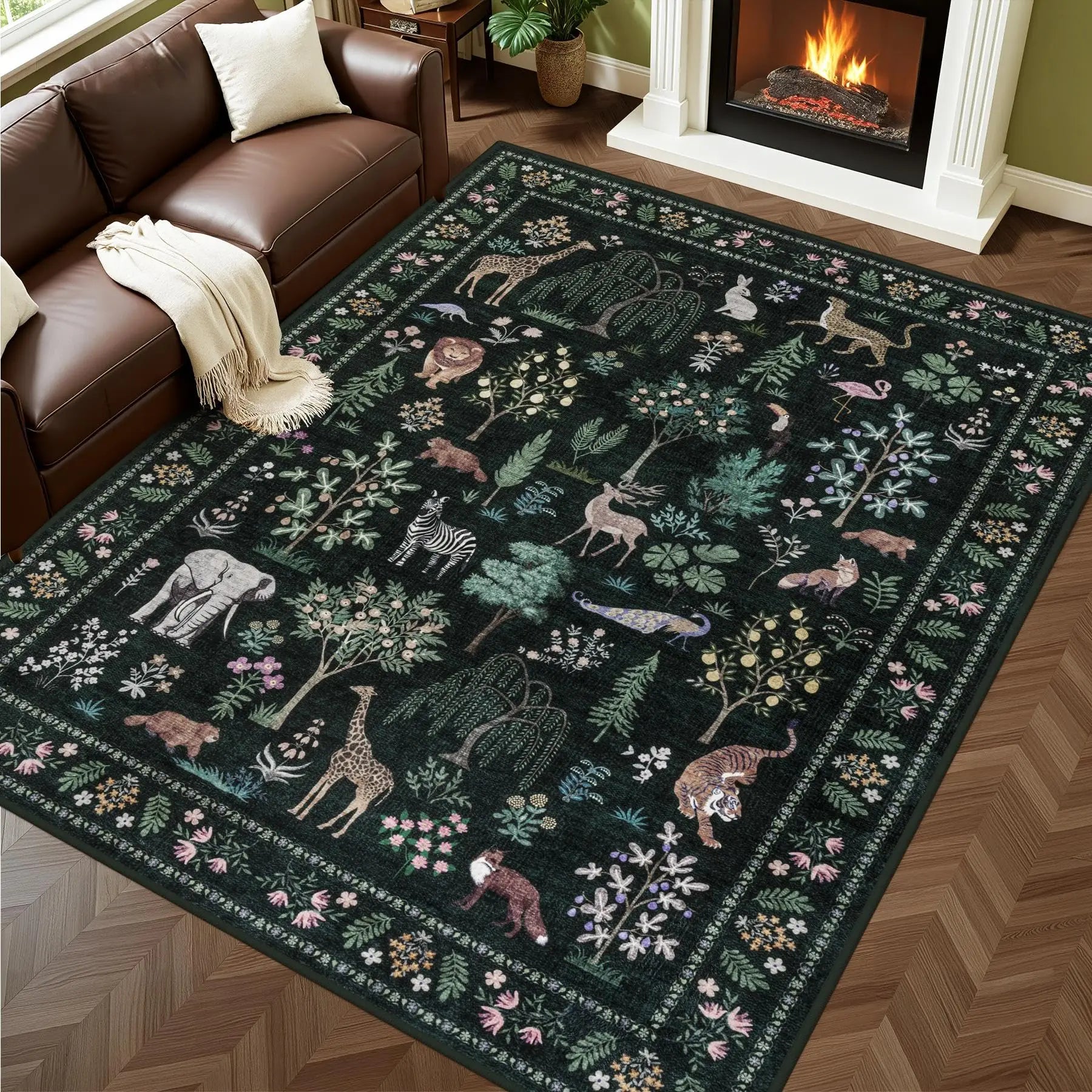 Area Rugs Living Room Rug Vintage Washable Rug Floral Soft Carpet Indoor Floor NonSlip Boho Stain Resistant Large Carpets for Be