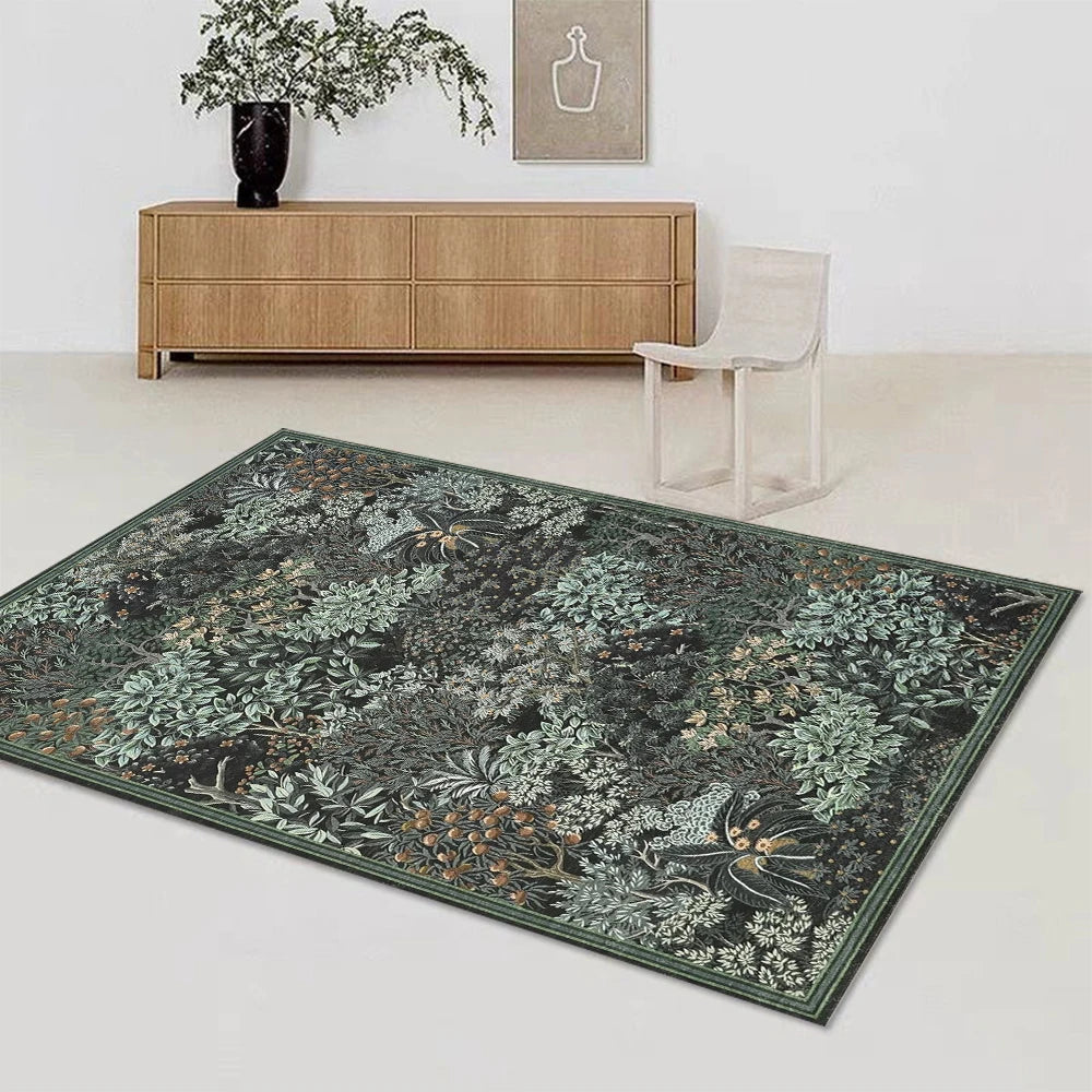Washable Area Rug for Living Room, Botanical Non Slip Stain Resistance Woodland Area Rug for Farmhouse, Bedroom, Dining Room