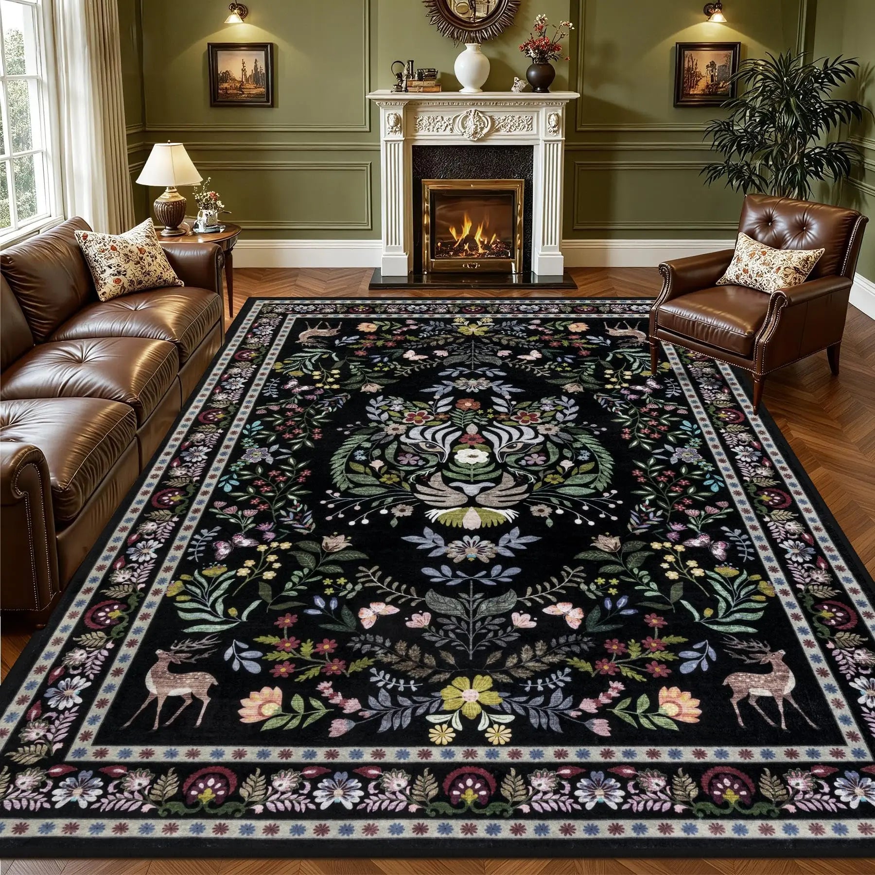 Area Rugs Living Room Rug Vintage Washable Rug Floral Soft Carpet Indoor Floor NonSlip Boho Stain Resistant Large Carpets for Be