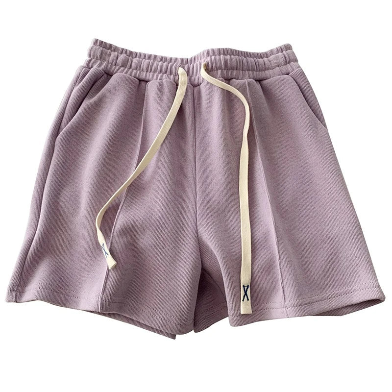 Summer Shorts Women Elasticity Lovely Girls Korean Style Sweet Students Harajuku Simple Pure Gray Oversize Trousers Female 2026