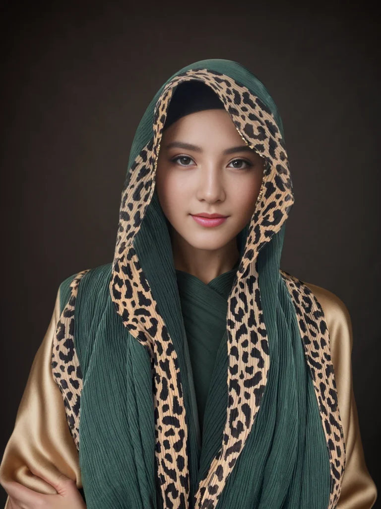 New Pleated Cotton Scarf Leopard Print Hijab Islamic Solid Headscarf Crinkle Hijab Foulard Femme Musulman Wrap