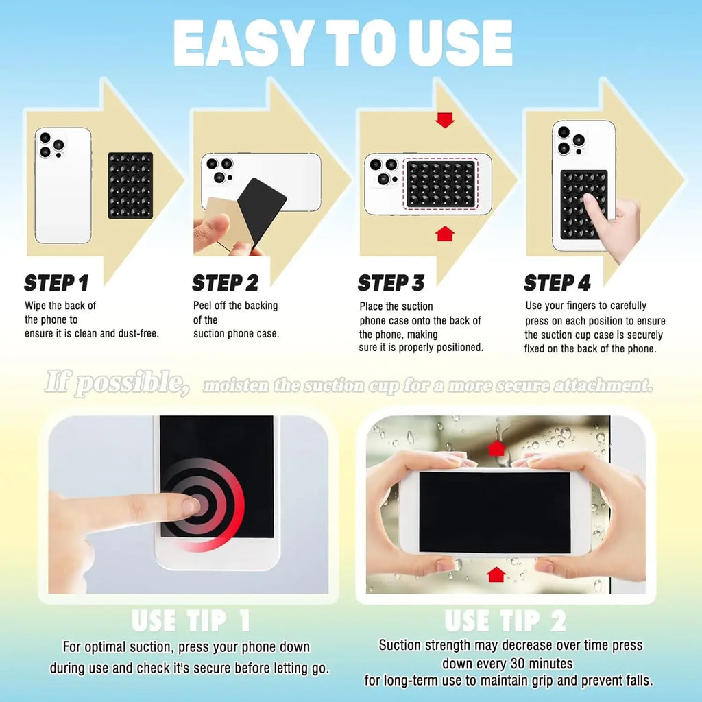 Silicone Suction Cup Phone Holder Mount Double-Sided Strong Grip Hands-Free Case for Selfies Videos Shower Universal Phone Stand