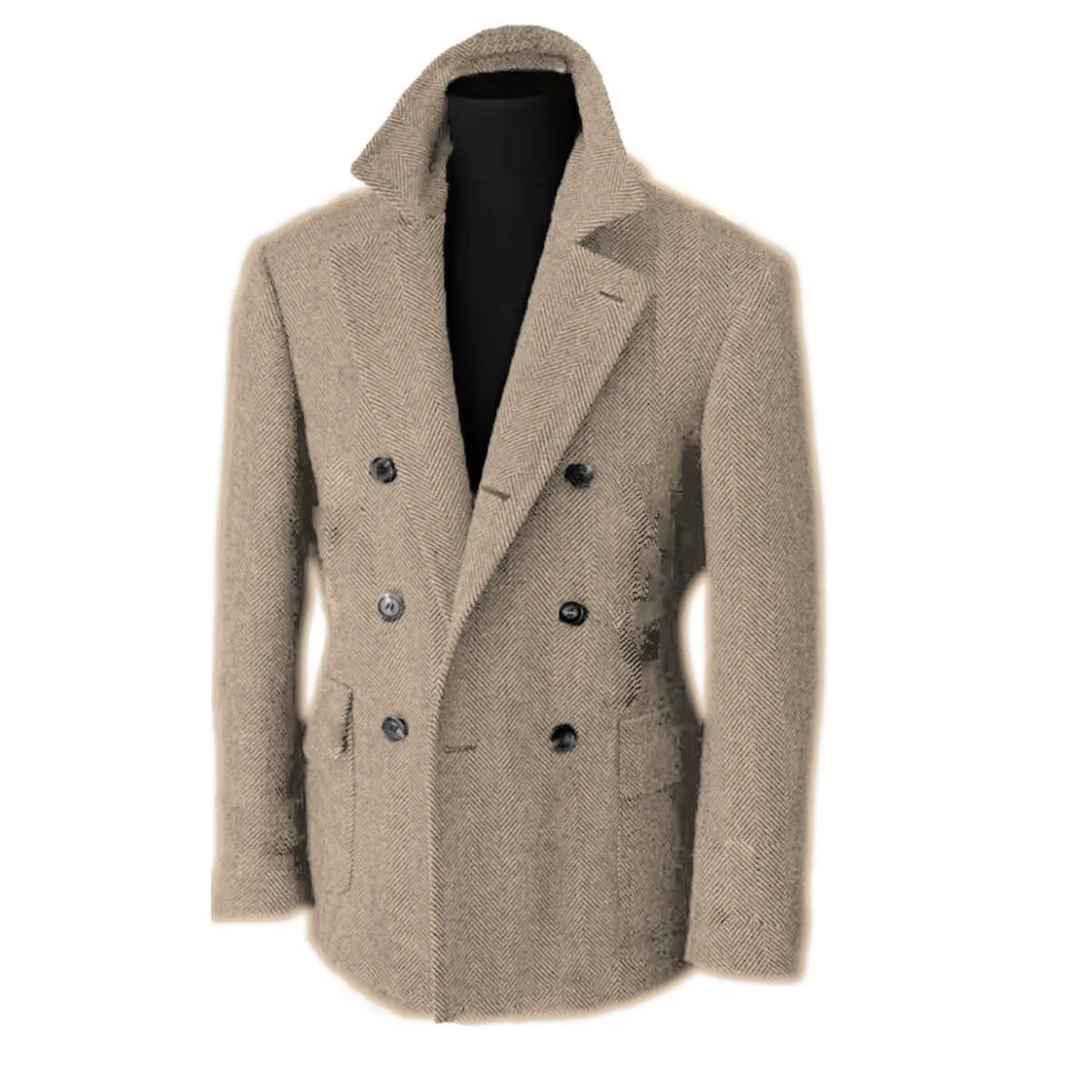British Men's Blazers Vintage Herringbone Tweed Formal Jacket Wool Blend Double Breasted Casual Autumn Winter Suit Coat