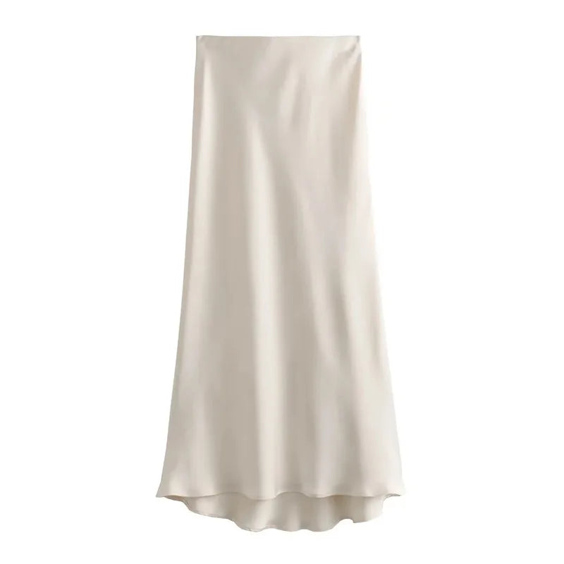 MUJER Woman 2025 Satin Skirt Women High Waist Long Skirts For Women Summer Black Midi Skirt Woman Office Elegant Women's Skirts