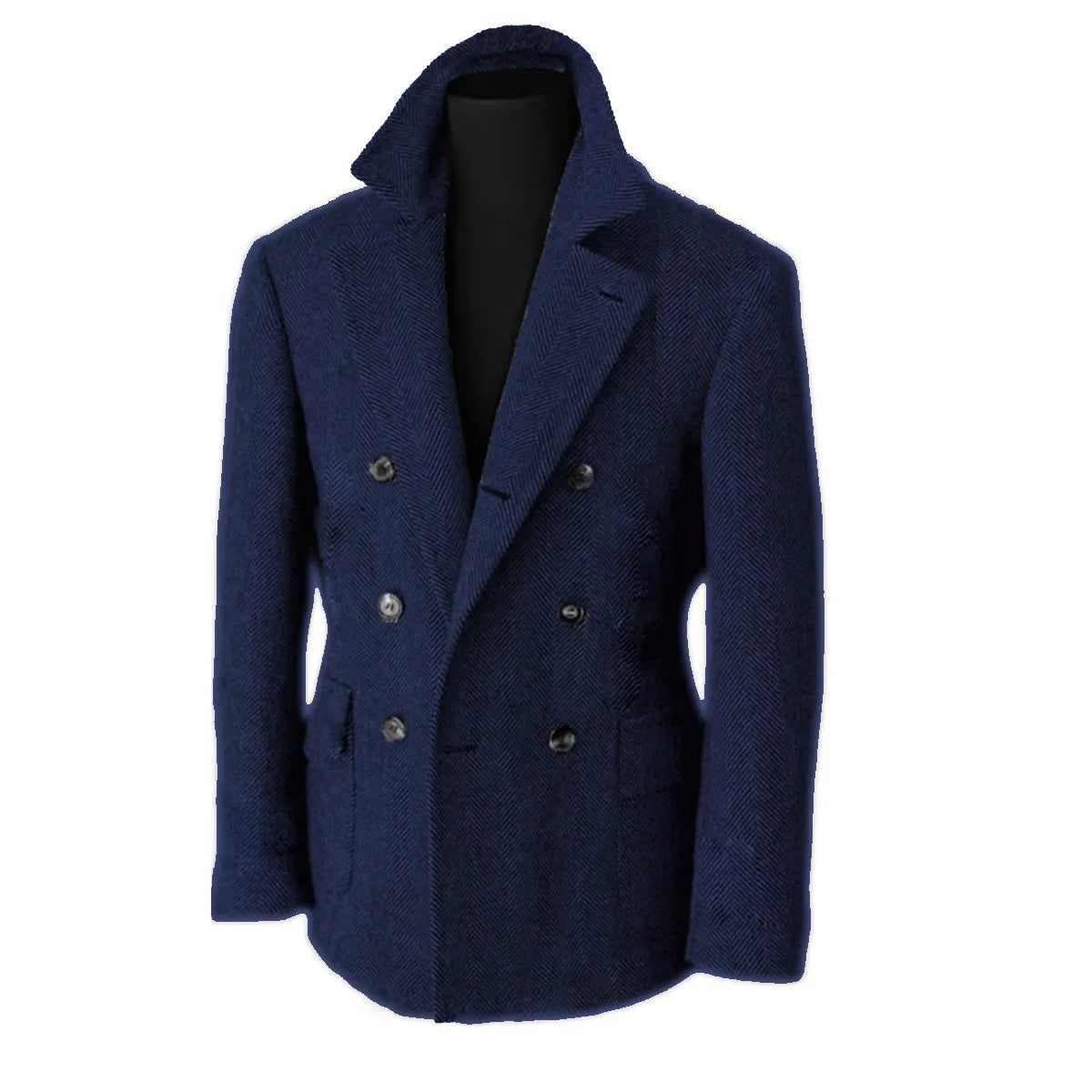 British Men's Blazers Vintage Herringbone Tweed Formal Jacket Wool Blend Double Breasted Casual Autumn Winter Suit Coat