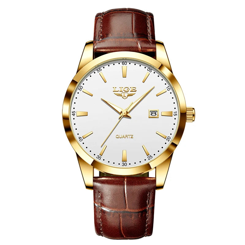 LIGE Mens Watches Top Brand Luxury Military Quartz Watch for Men Fashion Leather Waterproof Sports Chronograph Montre Homme+BOX