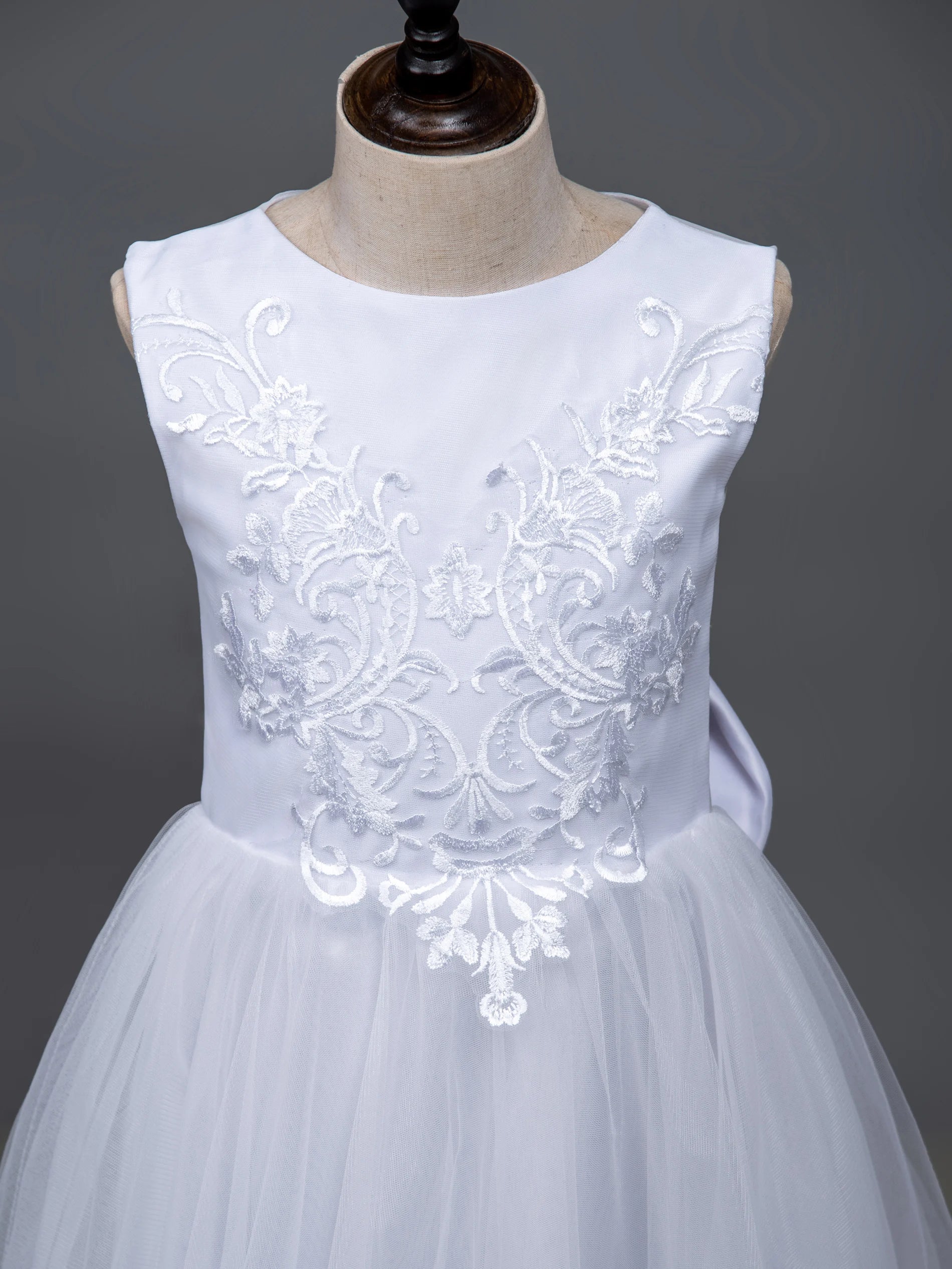 BABYONLINE Long Sleeve Flower Girl Dresses For Wedding Guest Kids Bridesmaid With Bow White Ivory Lace Tulle First Communion