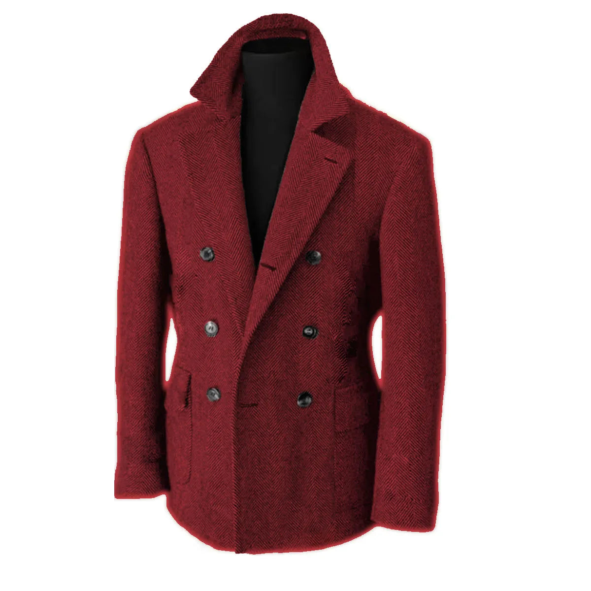 British Men's Blazers Vintage Herringbone Tweed Formal Jacket Wool Blend Double Breasted Casual Autumn Winter Suit Coat