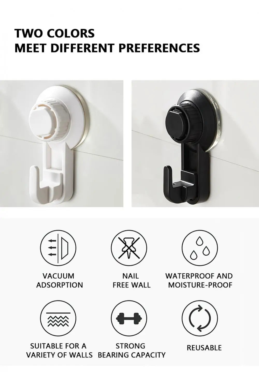 Free Punch Hook Suction Strong Suction Cup Hook Cup Clothes Hook Bathroom Kitchen Vacuum Hook Multi-Purpose Hooks