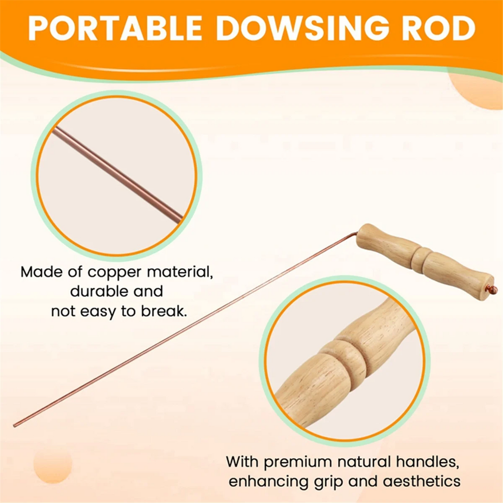 BAAU Copper Dowsing Rods Kit for Divination Tool - 2PCS Natural Wooden Handles Divining Rods
