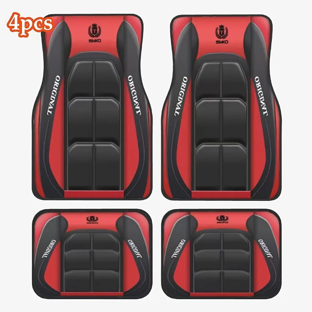 2D Flat 4-Piece Red Y-Shaped Car Carpet Set, Durable Polyester, Universal Fit for Sedans and SUVs, Perfect Gift for driver