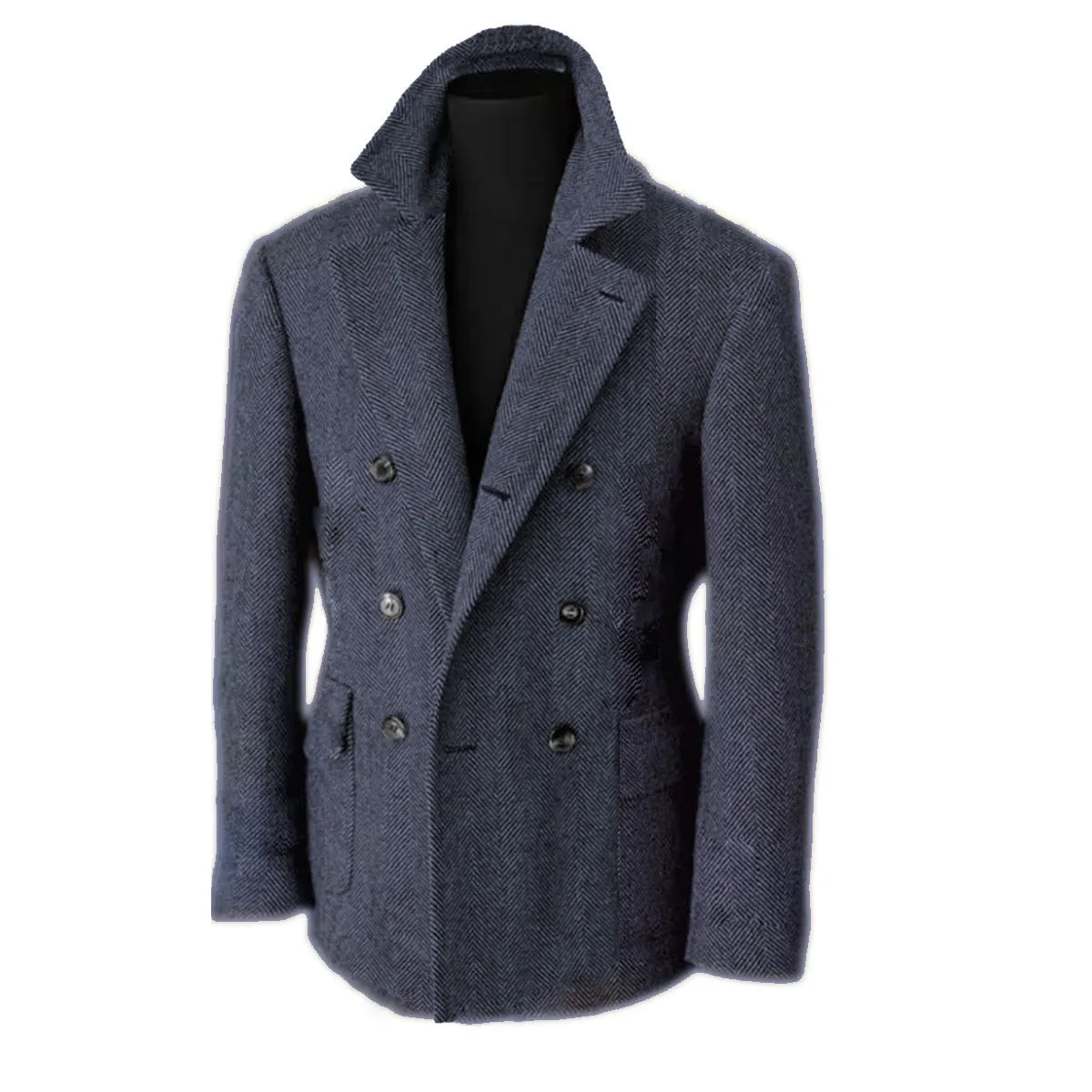 British Men's Blazers Vintage Herringbone Tweed Formal Jacket Wool Blend Double Breasted Casual Autumn Winter Suit Coat