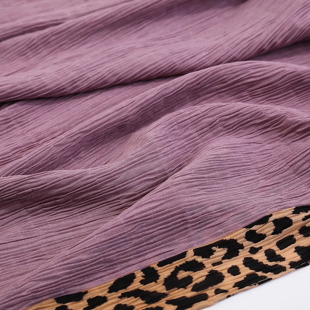 New Pleated Cotton Scarf Leopard Print Hijab Islamic Solid Headscarf Crinkle Hijab Foulard Femme Musulman Wrap