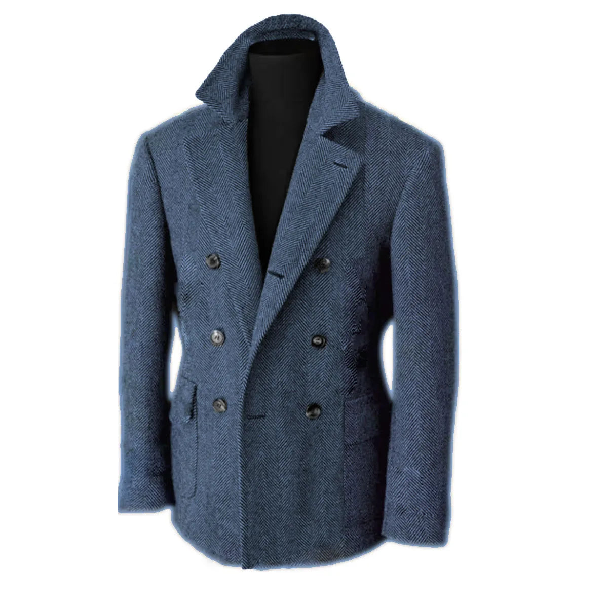 British Men's Blazers Vintage Herringbone Tweed Formal Jacket Wool Blend Double Breasted Casual Autumn Winter Suit Coat