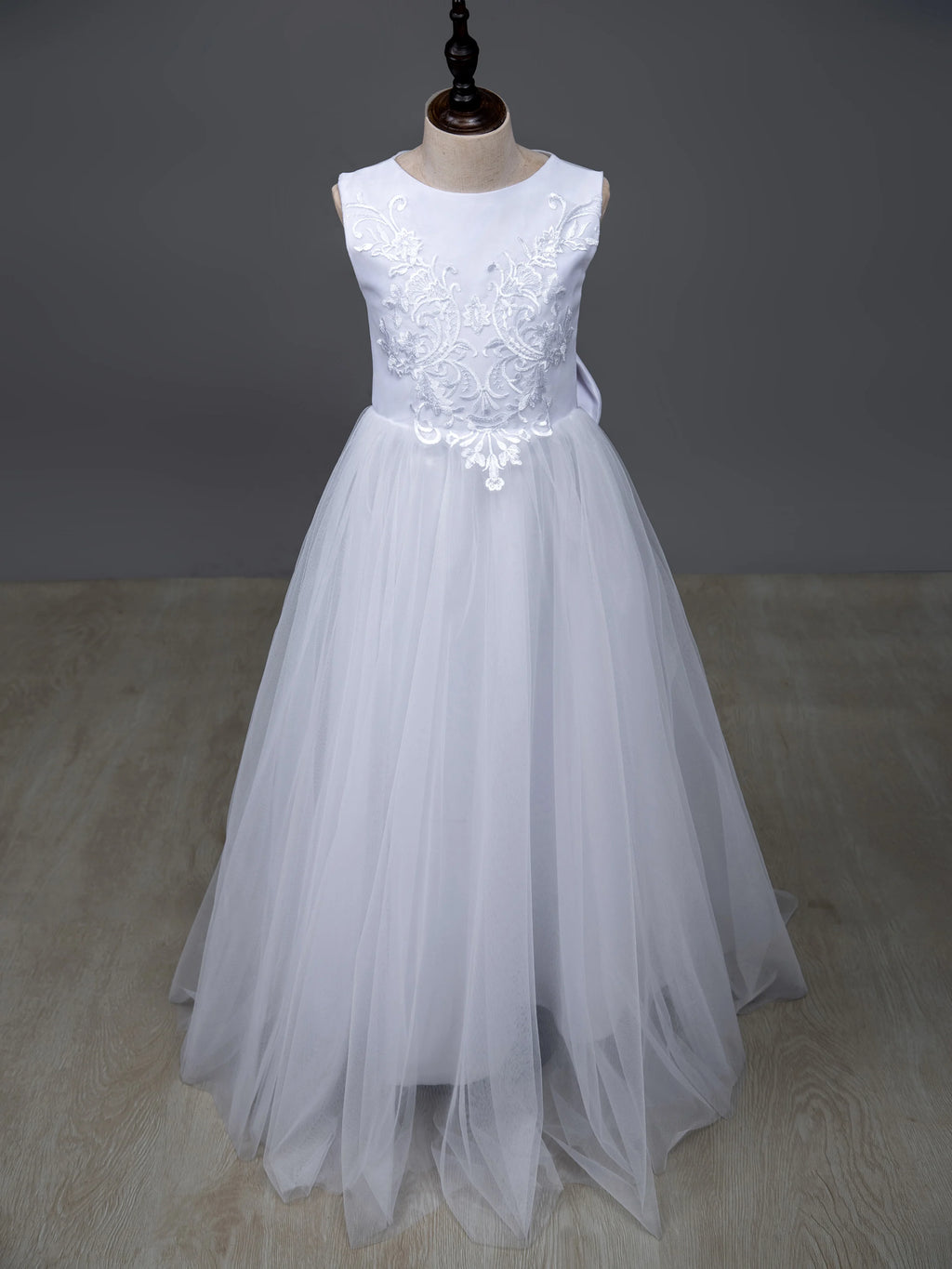 BABYONLINE Long Sleeve Flower Girl Dresses For Wedding Guest Kids Bridesmaid With Bow White Ivory Lace Tulle First Communion