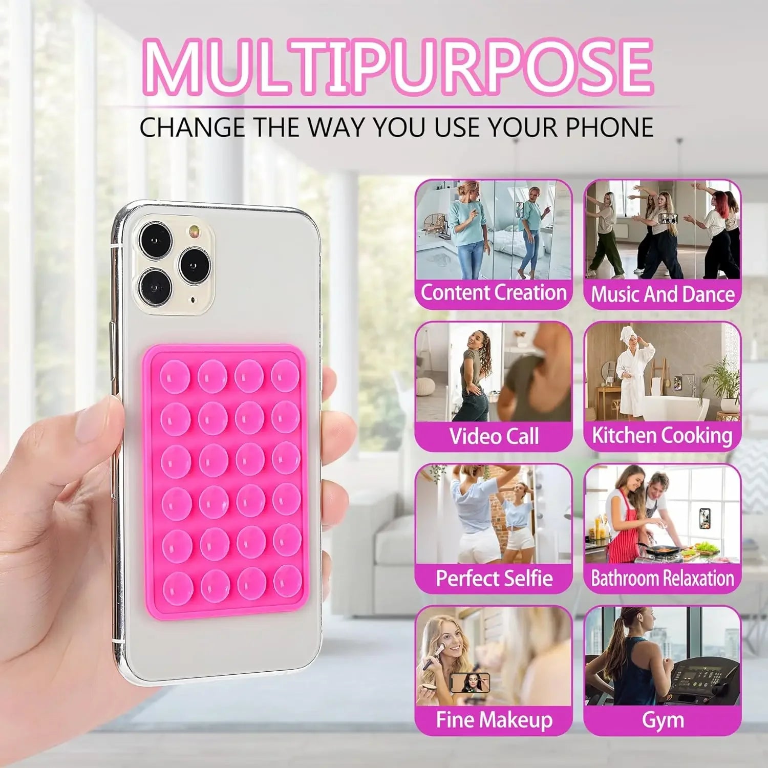 Silicone Suction Cup Phone Holder Mount Double-Sided Strong Grip Hands-Free Case for Selfies Videos Shower Universal Phone Stand