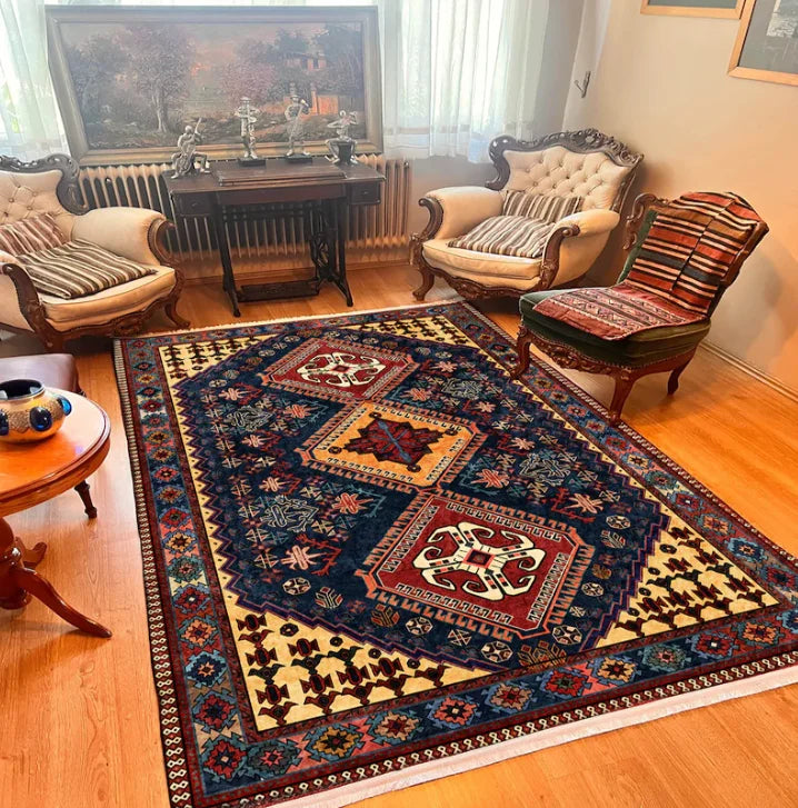 Red Geometric Area Rug Carpet Colorful Persian Style Area Rug Washable Soft Carpet Living Room Bedroom Kitchen Home Decoration