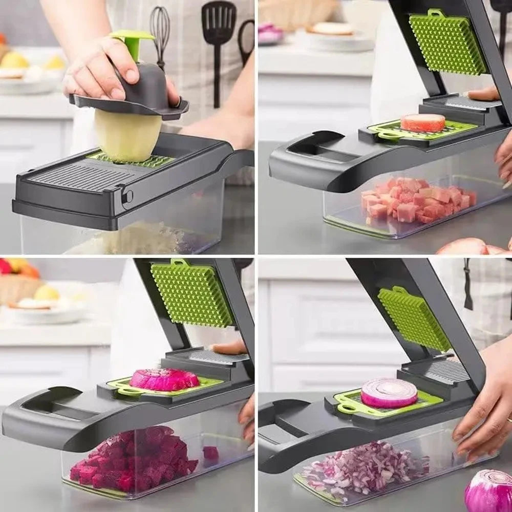 16-in-1 Professional Kitchen Slicer Multi-Function Food Chopper with Cleaver Blade Vegetable Fruit Potato Tomato Dicer Cutter Pe