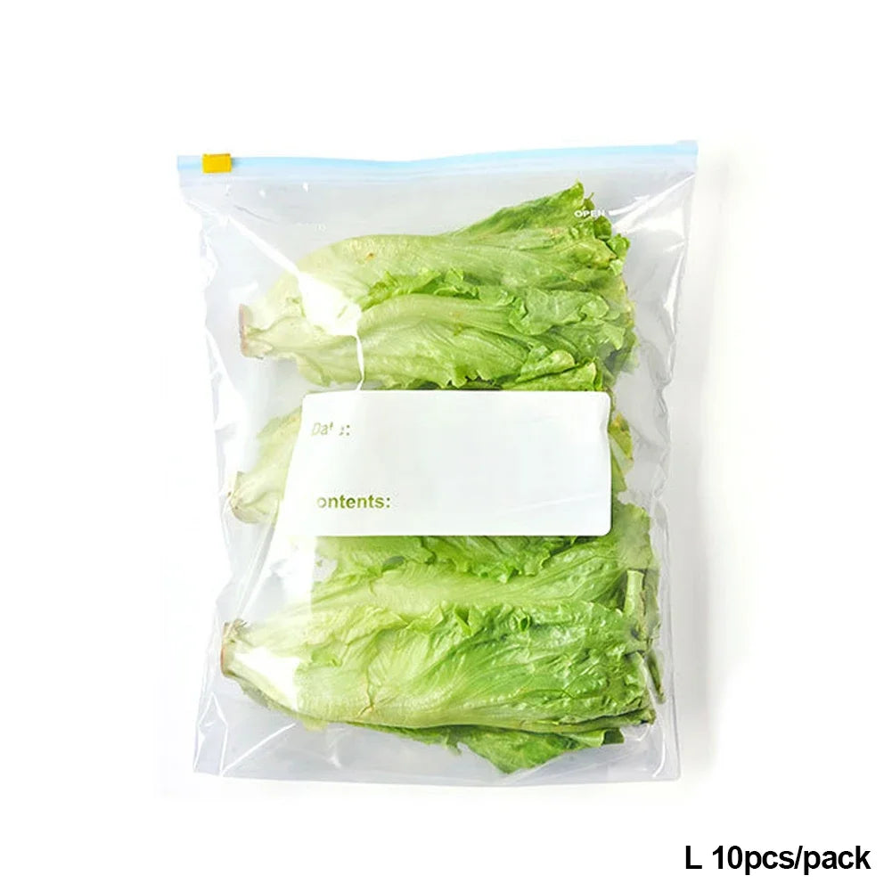 10Pcs Reusable Zipper Bag Stand Up Zip Shut Plastic Freezer Bag Fruit Vegetable Ziplock Kitchen Food Storage Organizer Pouch