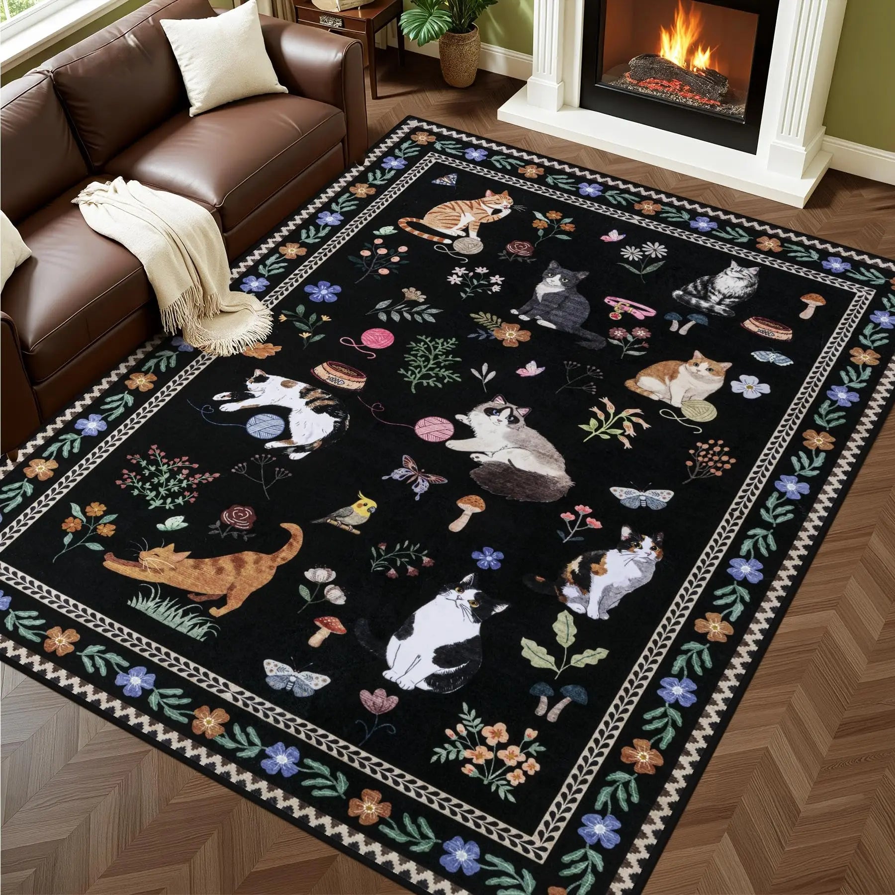 Area Rugs Living Room Rug Vintage Washable Rug Floral Soft Carpet Indoor Floor NonSlip Boho Stain Resistant Large Carpets for Be