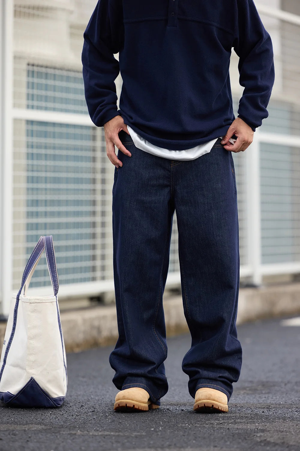 Men's Retro Lenzing Anti-fading A-line Straight Leg Casual Original Color Jeans Long Pants mid Waist Zipper Opening Loose Fit