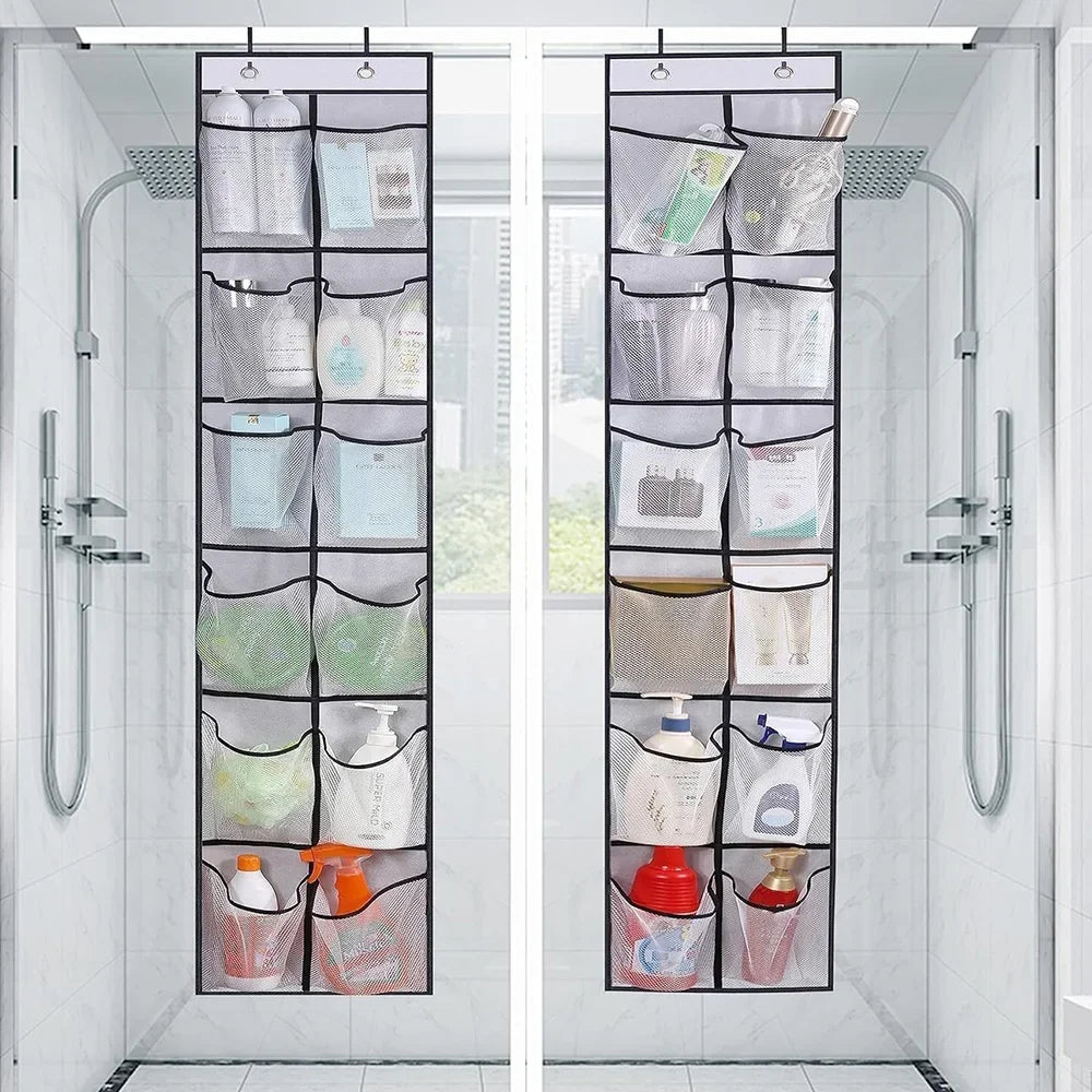 12 Pockets Over the Door Shoe Organizer Large Mesh Pockets With 2 Hooks Transparent Fabric Shoe Rack Storage Bag For Bedroom