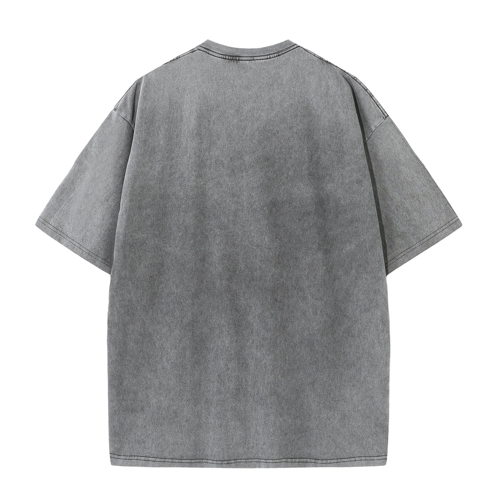 Men's summer pure cotton distressed retro drop shoulder T-shirt solid color loose casual breathable men's casual T-shirt tops