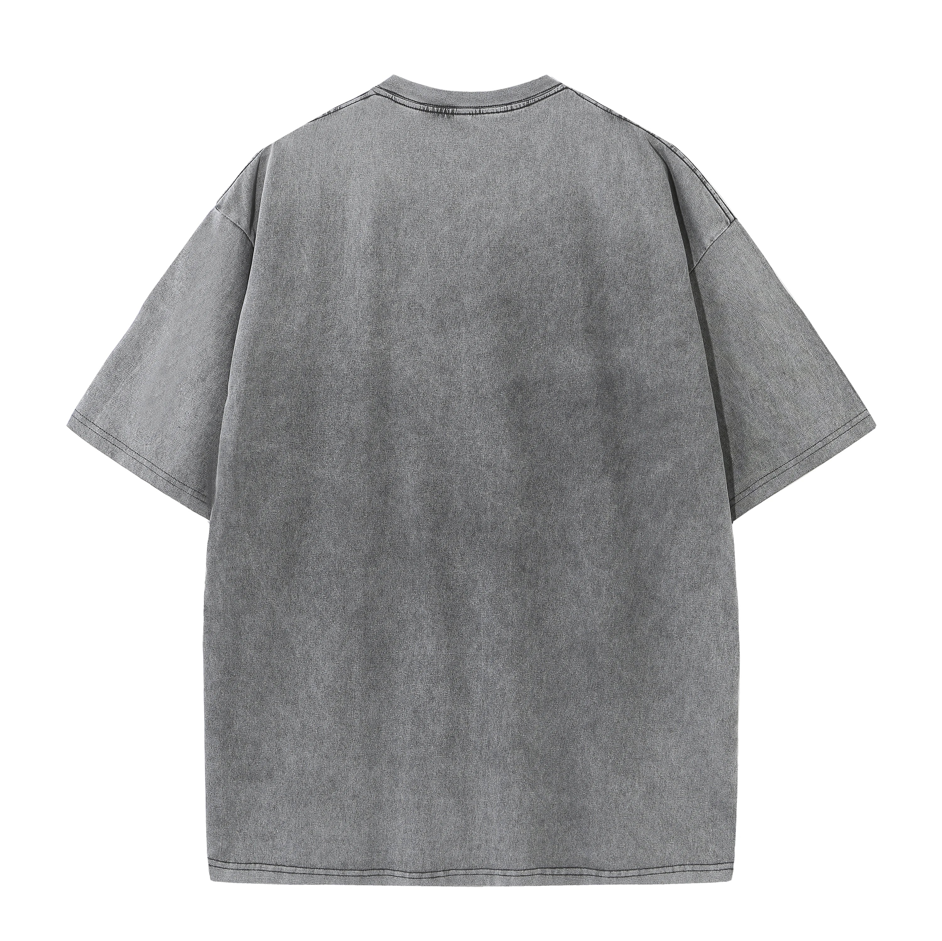 Men's summer pure cotton distressed retro drop shoulder T-shirt solid color loose casual breathable men's casual T-shirt tops