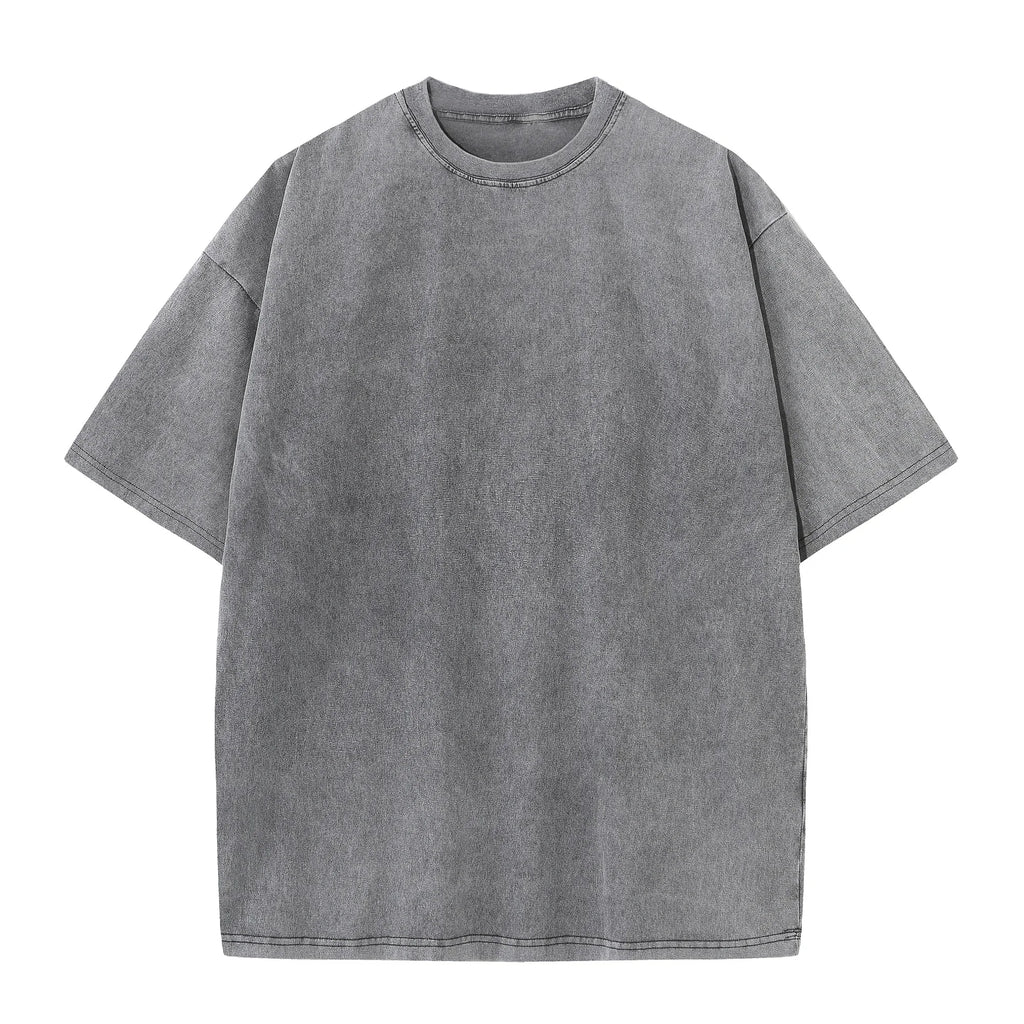 Men's summer pure cotton distressed retro drop shoulder T-shirt solid color loose casual breathable men's casual T-shirt tops