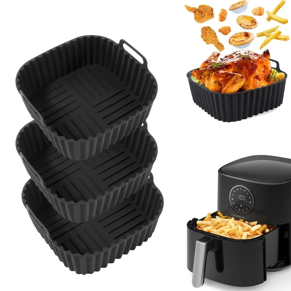 Reusable Air Fryer Silicone Liners Square Non Stick Basket Mat for 4-7QT Air Fryer Oven Microwave Baking Airfryer Accessories