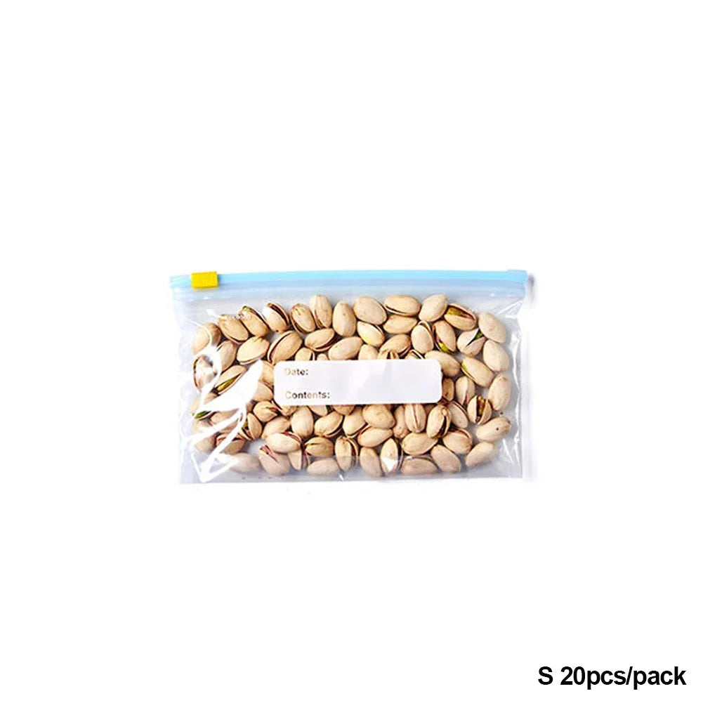 10Pcs Reusable Zipper Bag Stand Up Zip Shut Plastic Freezer Bag Fruit Vegetable Ziplock Kitchen Food Storage Organizer Pouch