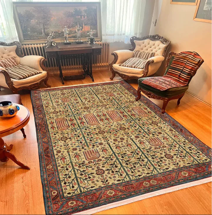 Red Geometric Area Rug Carpet Colorful Persian Style Area Rug Washable Soft Carpet Living Room Bedroom Kitchen Home Decoration