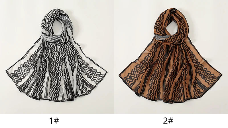 New Design Striped Keffiyeh Hijab Wave Printed Chiffon Scarf Women Islamic Muslim Scarves Shawl Echarpe Foulard Dubai Hijabs