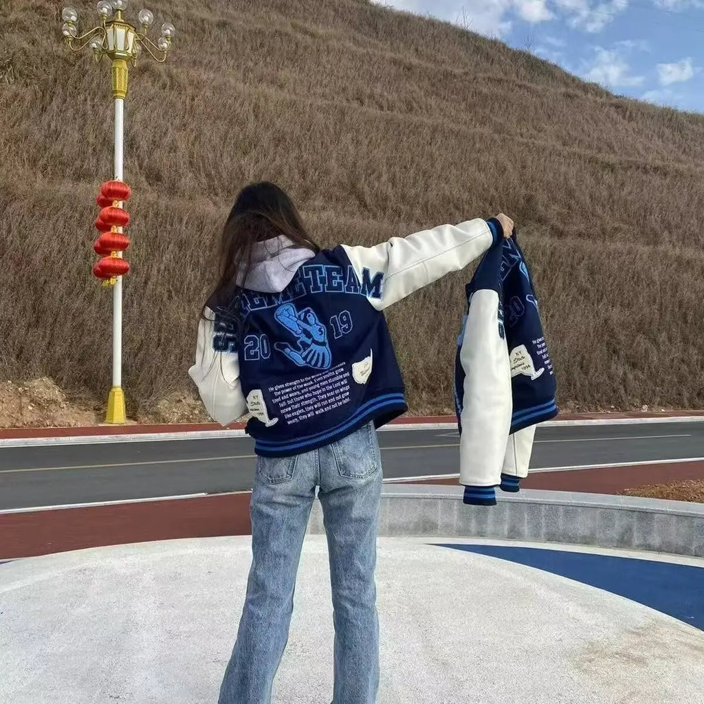 American retro high street baseball jacket embroidered jacket for both men and women, vibe style slim Uniform  coat
