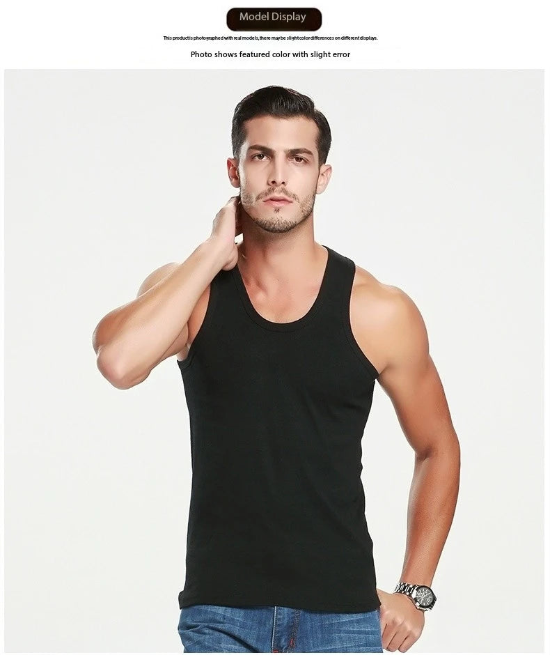 1 Pack Four Seasons Men's Cotton Joker Vest Teenagers Simple Fit Sports Fitness T-shirt Middle-aged Casual Sleeveless Shirt