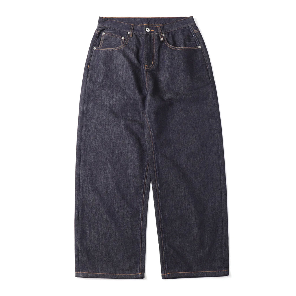 Men's Retro Lenzing Anti-fading A-line Straight Leg Casual Original Color Jeans Long Pants mid Waist Zipper Opening Loose Fit