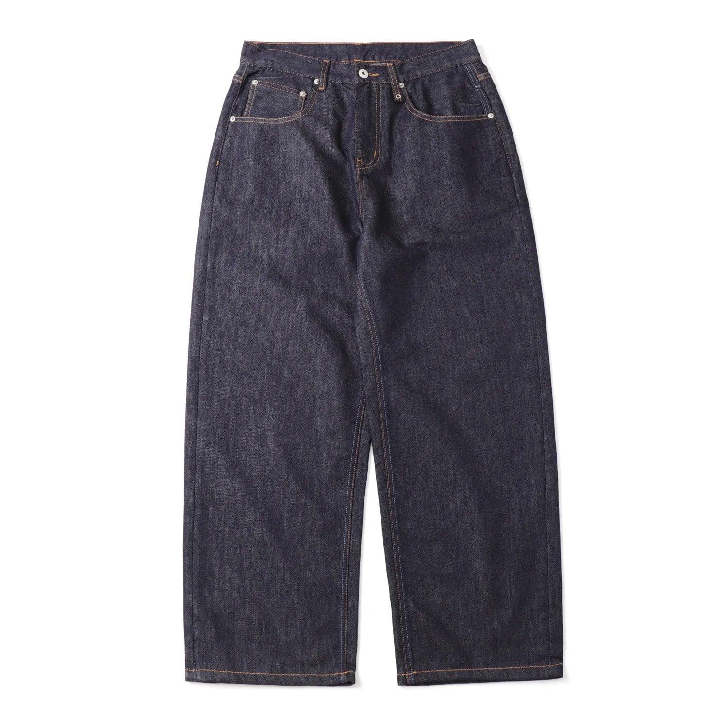 Men's Retro Lenzing Anti-fading A-line Straight Leg Casual Original Color Jeans Long Pants mid Waist Zipper Opening Loose Fit