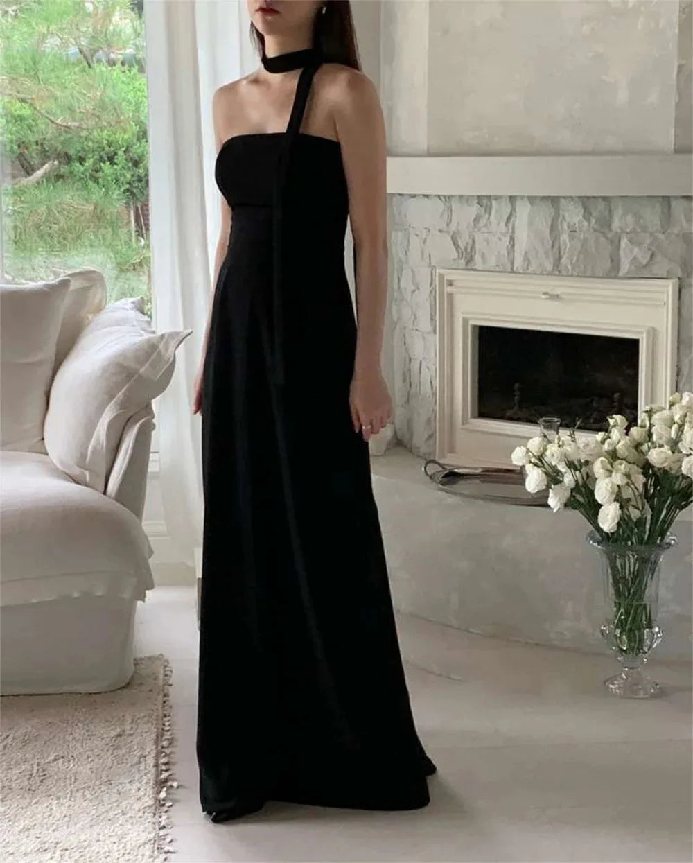 Classic Black Evening Dresses Sexy Strapless Wedding Dresses Elegant Floor-length A-line Simple Bridal Dress Customized
