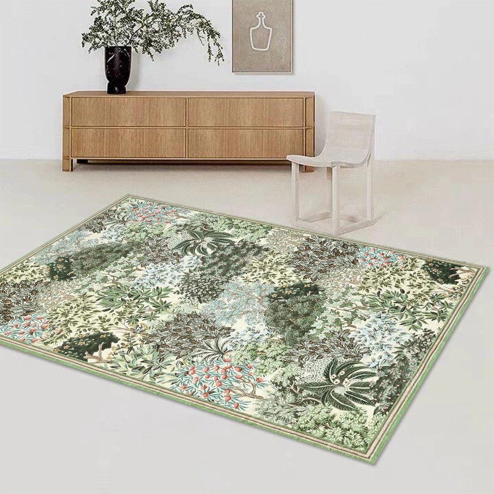Washable Area Rug for Living Room, Botanical Non Slip Stain Resistance Woodland Area Rug for Farmhouse, Bedroom, Dining Room