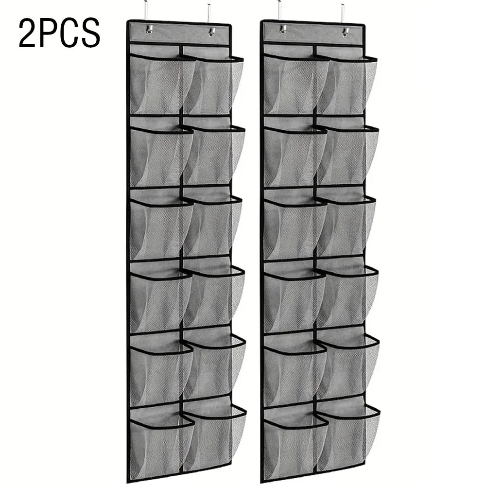 12 Pockets Over the Door Shoe Organizer Large Mesh Pockets With 2 Hooks Transparent Fabric Shoe Rack Storage Bag For Bedroom