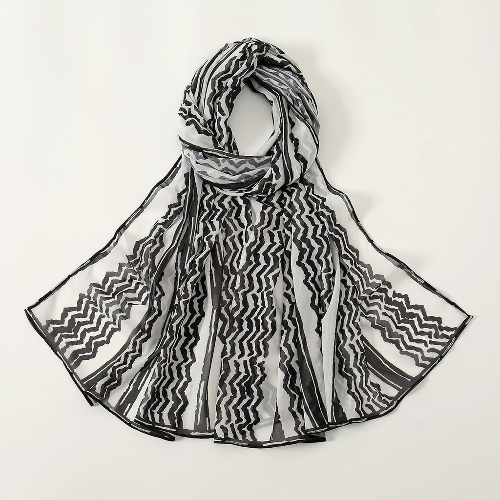 New Design Striped Keffiyeh Hijab Wave Printed Chiffon Scarf Women Islamic Muslim Scarves Shawl Echarpe Foulard Dubai Hijabs