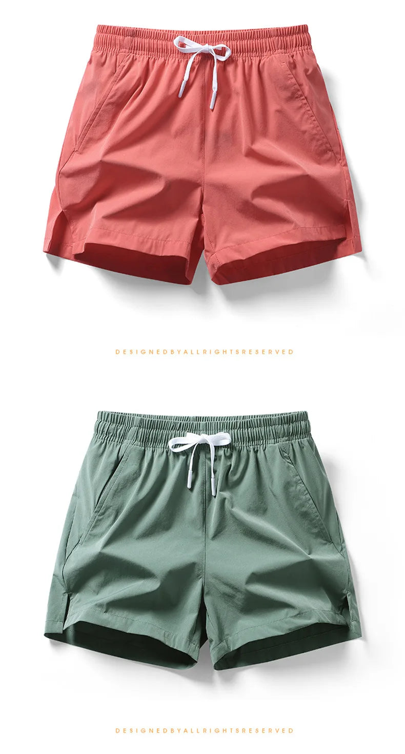 2026 new summer men's sports and casual shorts with pockets, basic pure color, lightweight, suitable for jogging and beach wear
