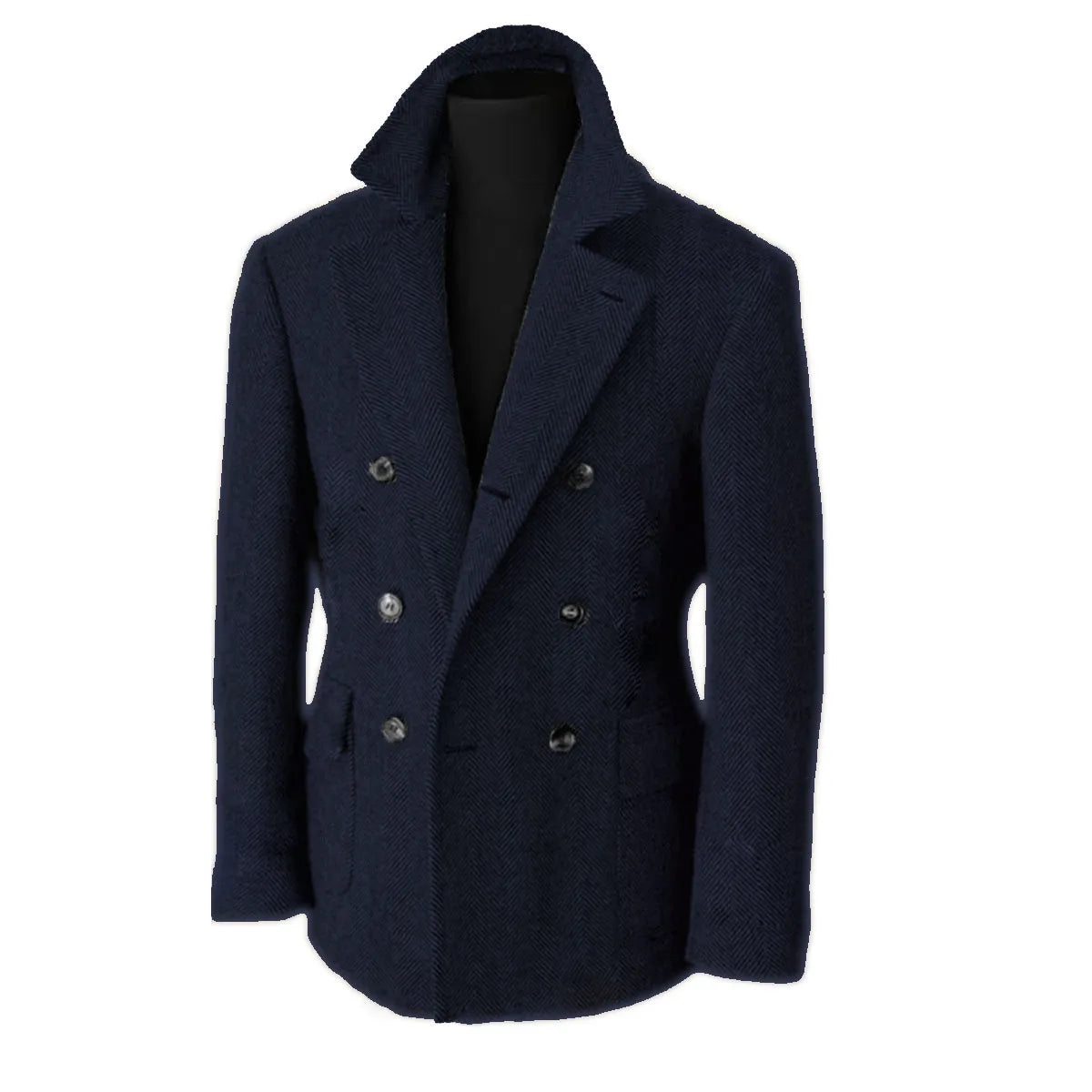 British Men's Blazers Vintage Herringbone Tweed Formal Jacket Wool Blend Double Breasted Casual Autumn Winter Suit Coat