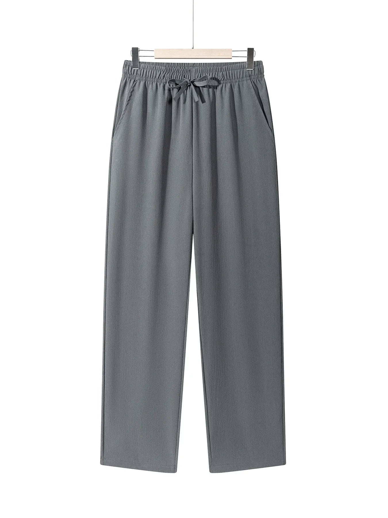 Men's Casual Straight Trousers Summer Autumn Breathable Solid Color Long Pants Drawstring Fitness Sweatpants Men Streetwear
